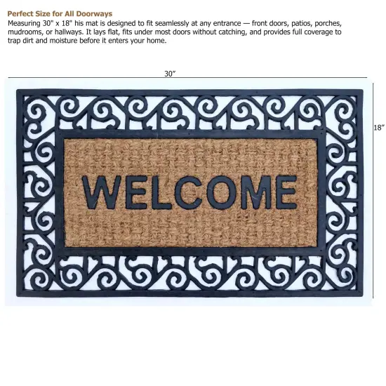 Gardenised Heavy Duty Coco Coir Doormat Non Slip PVC Baking Embossed Welcome Design Natural Coconut Fiber Floor Mat for Front Door Porch Patio Entryway Garage Mudroom & Outdoor Use 18x30" Warm Welcome {5}