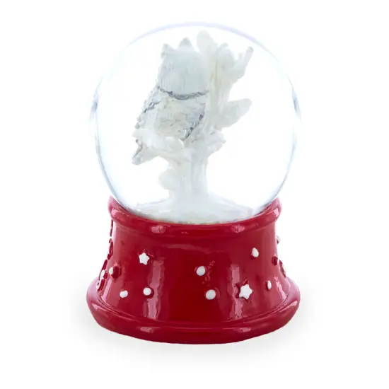 White Owl Perched on Red Base Mini Water Snow Globe {6}