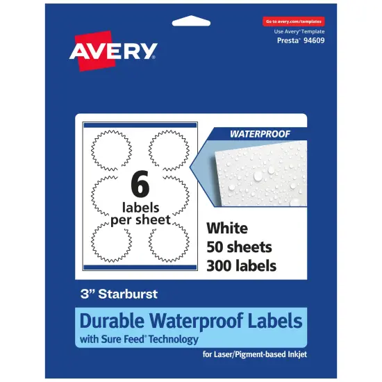 Avery Durable Waterproof Starburst Labels with Sure Feed, 3" {1}