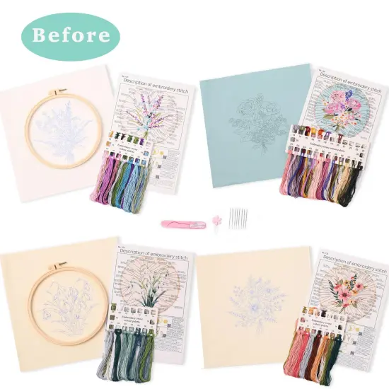 REEWISLY 4pcs of Embroidery kit with Patterns and Instructions, DIY Adult Beginner Cross Stitch Kits, Including 2 Plastic Embroidery Rings, 1 Pair of Scissors, Colored Threads and Needles {6}