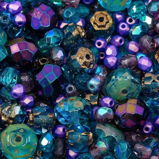 Blue Purple Mix of Czech Faceted Fire Polished Beads {2}