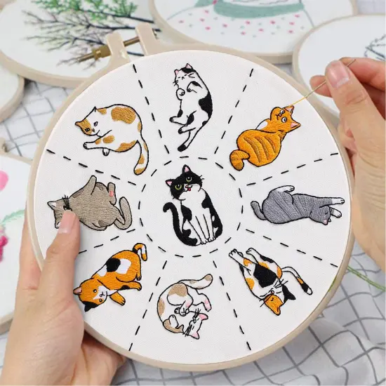 Louise Maelys Cats Embroidery Kits for Beginners with Cute Animals Pattern,Adults Starter Cross Stitch Kit DIY Needlepoint {6}