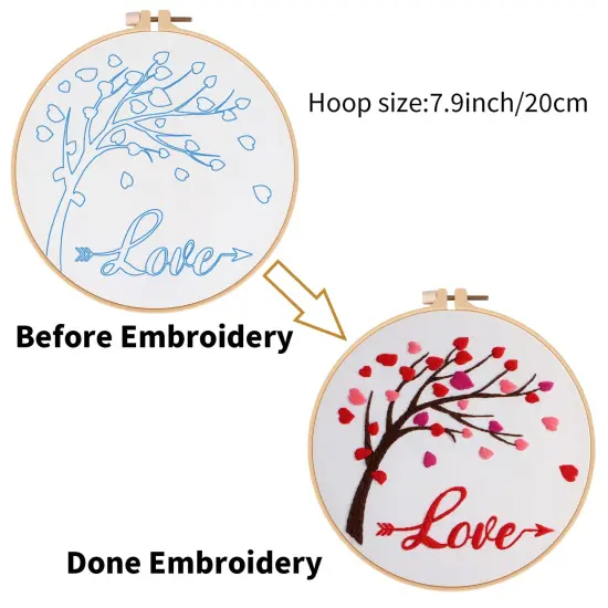 Louise Maelys Love Heart Tree Beginners Embroidery Kits,Cross Stitch Starter Kit for Adults Including Cloth with Lovers Pattern Hoop Needles Instruction and Threads {5}