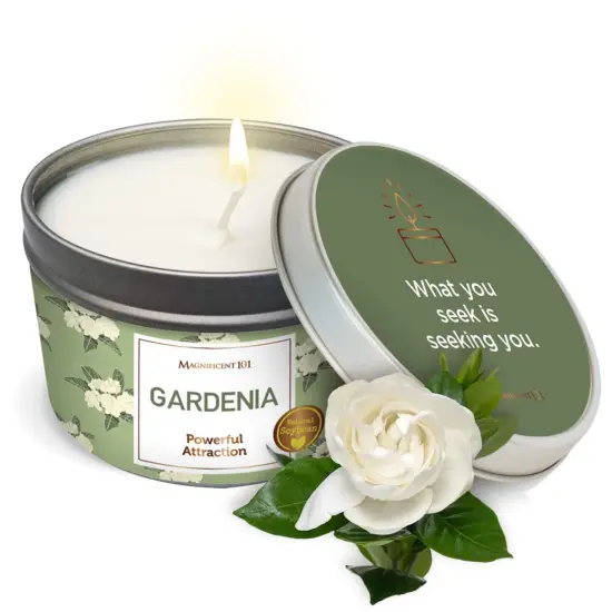 Magnificent 101 Long Lasting Flower Tin Candles with Gardenia Scented | 6 Oz - 35 Hour Burn | Made of Natural Soy Wax for Manifestation, Purification, Chakra Healing & House Energy Cleansing Multicolor {1}