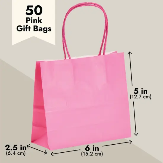 50 Pack Mini Pink Gift Bags with Handles, Bulk Kraft Party Favor Bags (6 x 5 x 2.5 In) {4}