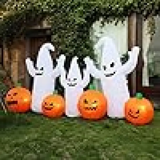 Long Lighted Halloween Inflatable Ghosts with Pumpkins {5}