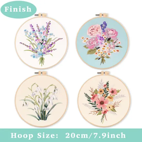 REEWISLY 4pcs of Embroidery kit with Patterns and Instructions, DIY Adult Beginner Cross Stitch Kits, Including 2 Plastic Embroidery Rings, 1 Pair of Scissors, Colored Threads and Needles {5}