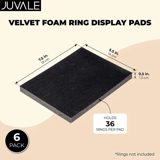 6 Pack Black Velvet Ring Organizer for Jewelry Displays and Cases, Retail, Travel, 36 Slot Foam Insert Stud Earring Holder (7.5 x 5.5 x 0.5 In) {4}