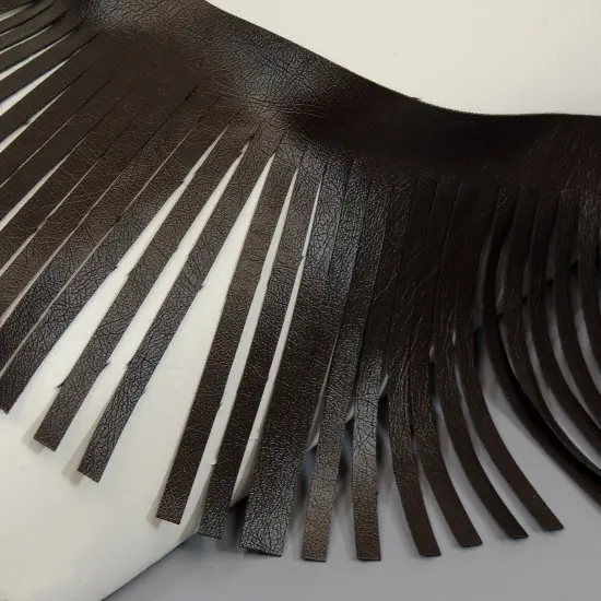 5 Yards of 4" Glossy Finish Vegan Leather Fringe Trim | 5 yard cut Light Brown {5}