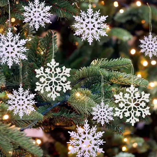 36 Pack Plastic White Snowflake Ornaments - White {5}