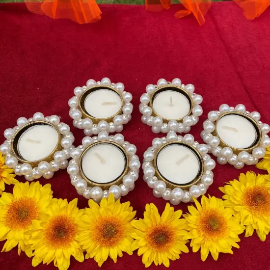 Bulk - Small Pearl Tealight Candle Holder &ndash; Festive T-light Stand for Diwali, Navratri, Christmas, Thanksgiving, Housewarming & Home Decor Centerpiece Dining Table ko {3}