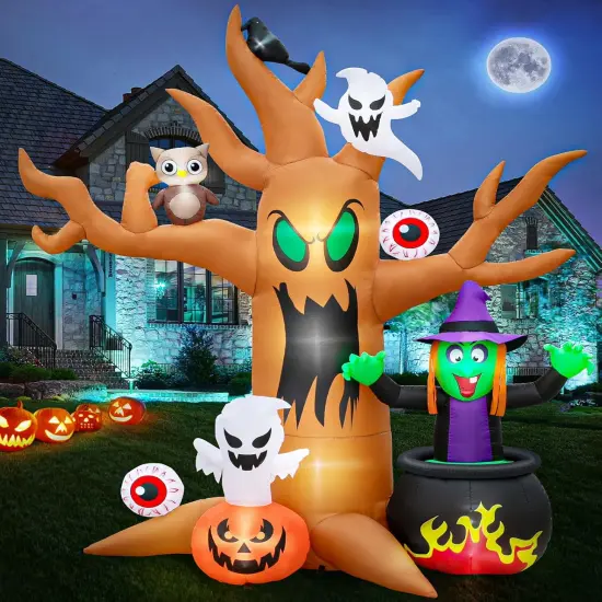 8FT Halloween Inflatables Tree Outdoor Decor with Inflatable Ghost Witch {1}