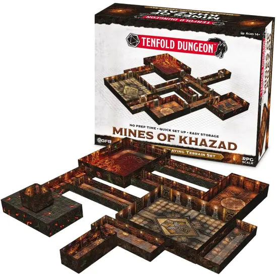 Gale Force 9: Tenfold Dungeon - Mines of Khazad - Modular Roleplaying Terrain Set, Box To Table, 1" Grids, 12 Illustrated Rooms, RPG-Dungeon Crawling {7}
