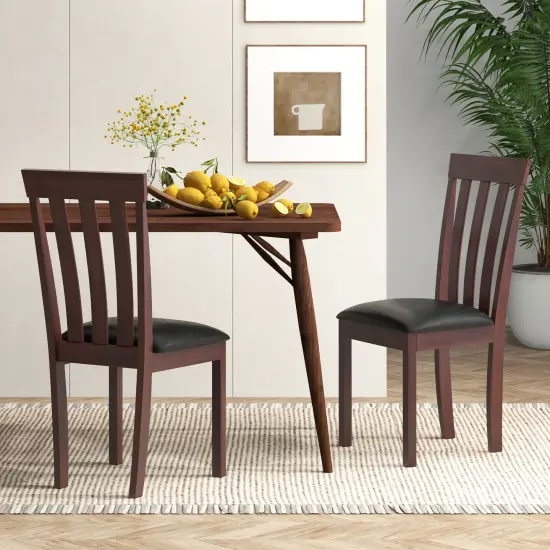 Set of 2 Wooden Kitchen Chairs with Comfortable Padded Seat and Rubber Wood Frame Espresso {1}