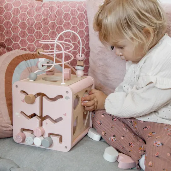 Label Label: 5-in-1 Activity Cube - Pink - Wooden Toy, Shape Sorter, Cog Wheels, Track Maze, Xylophone, Bead Labyrinth, Baby & Toddlers Ages 1+ {4}