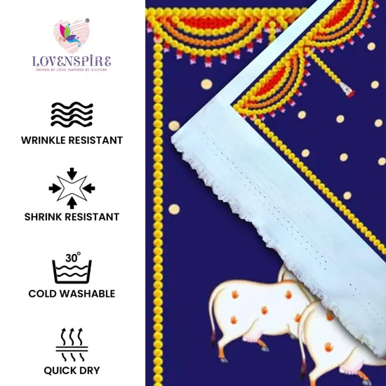 Ganesh with Cow Backdrop 5x8 Feet Indian Traditional Cloth Backdrop Ganesh Pooja Decor Indian Pooja Wall Decor Indian Wall Art Photo Decor Banner Decorative Pooja Cloth {3}