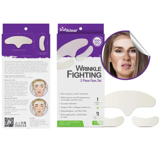 Truly Clear: Wrinkle Fighting Silicone Patches - 3pc Face Set, 20x Reusable, Forehead-Eye-Mouth Smoothing, Overnight Expression & Fine Line Reduction {3}
