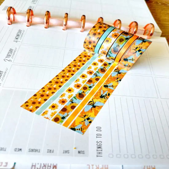 Bees Beehive Sunflowers Yellow Spring Summer Washi Tape Set June 2025 - W133 {6}