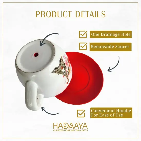 7.5" Ceramic Teacup Planter Pot with Saucer (Red) {3}