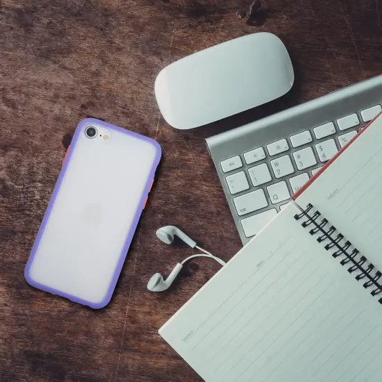 Translucent Matte Case For iPhone SE 2020 (2nd Gen), Hybrid Hard Back Soft Edges TPU Full Body Cover Lilac Purple/Yellow, by Insten {6}