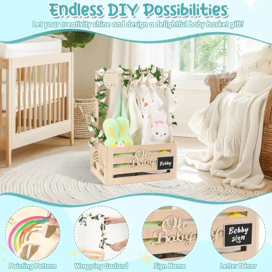 Wooden Baby Shower Crate Closet, Baby Shower Basket with Name Plate (Small Size) {3}