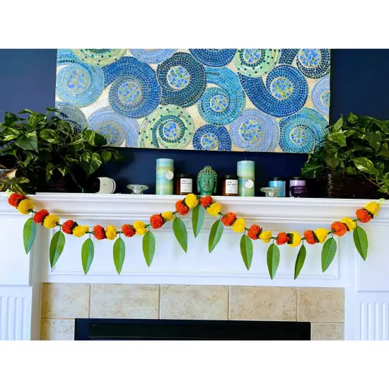 5 Feet Marigold Mango Leaf Door Toran Hanging Valance Festival Garland Indian Wedding Decor Indoor Outdoor Bandarwal Pooja Decor Diwali Decoration {1}