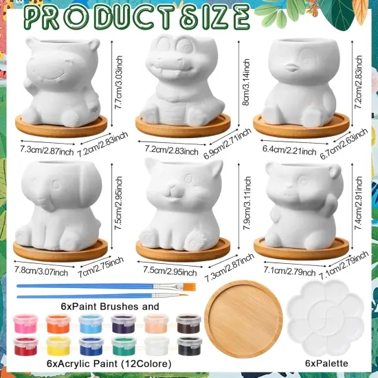 6 Sets Ceramic Succulent Pots Paint Craft Kit (Cute Animal) {2}