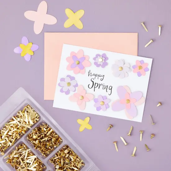 500 Pieces Mini Metal Brads for Crafts, Split Pin Brass Paper Fasteners for Scrapbooking, Handmade Cards, DIY Projects, 5 Assorted Sizes (0.37-Inch to 1-Inch Brads) Gold {2}