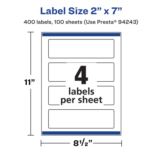 Avery Durable Waterproof Rectangle Labels with Sure Feed, 2" x 7" {5}
