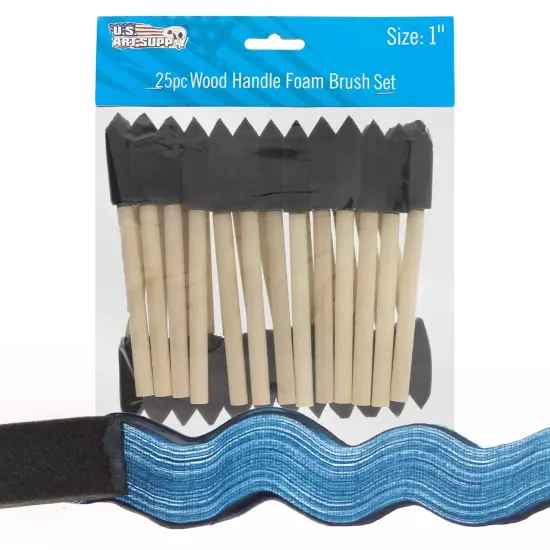 1 inch Foam Sponge Wood Handle Paint Brush Set (Value Pack of 25) - Lightweight, durable and great for Acrylics, Stains, Varnishes, Crafts, Art {5}