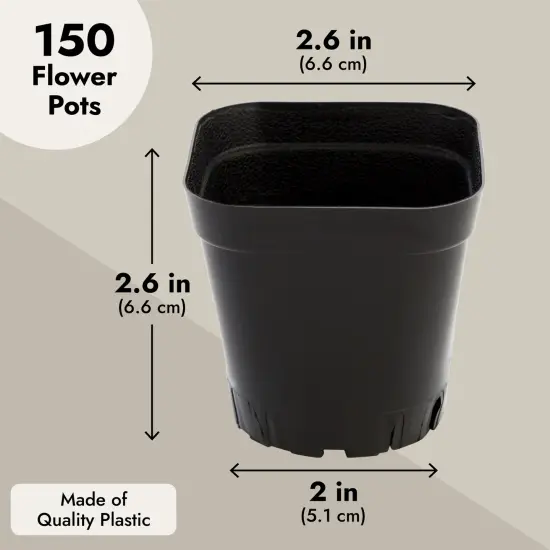 150-Pack 2 Inch Plastic Seedling Pots for Plants, Small Square Starter Nursery Planters for Starting Seeds, Flowers, Succulents, Propagating, Indoor Garden (Black) {4}