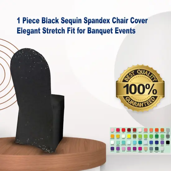 1 Piece Black Sequin Spandex Chair Cover Elegant Stretch Fit for Banquet Events {1}