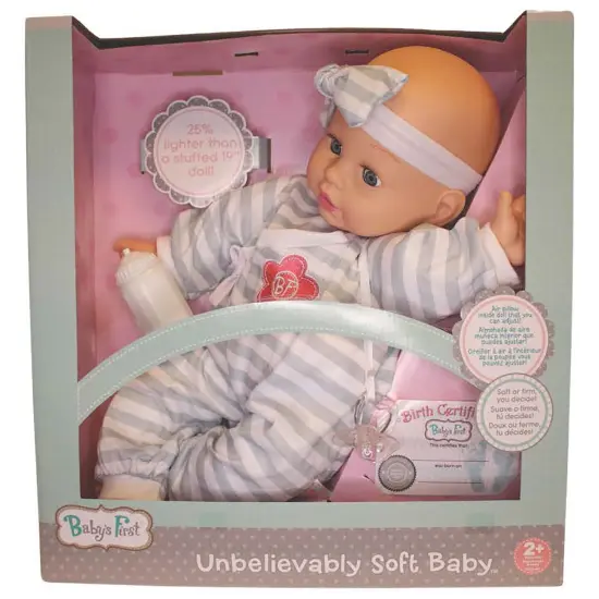 Goldberger Baby's First 19" Unbelievably Soft Baby Doll in Grey Stripes {1}