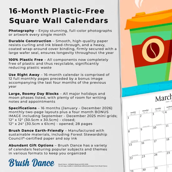 But First Coffee | 2026 12 x 24 Inch (Hanging) Monthly Square Wall Calendar | Plastic-Free {6}