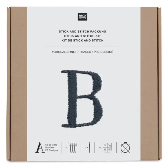 Rico Design Stick and Stitch Embroidery Kit - Pkg of 56, Black Alphabet {1}