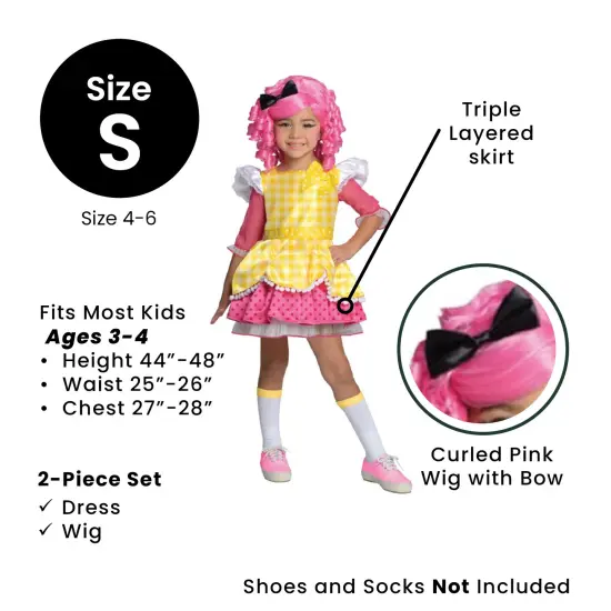 Rubies Lalaloopsy Deluxe Crumbs Sugar Cookie Girl Child Halloween Costume Small 4-6 Pink {5}
