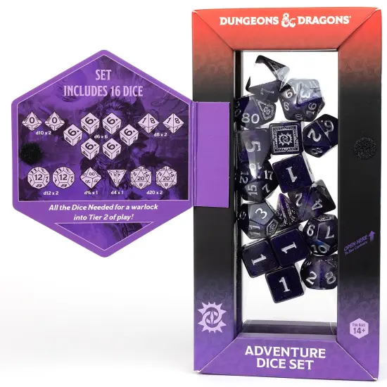 Dungeons & Dragons: D&D Adventure Dice: Warlock - Purple - 16pc RPG Set, Class Symbols, Roleplaying Game Accessory, Sirius Dice, Officially Licensed {3}