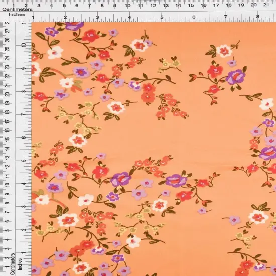 1 Yard Bubble Satin Floral Print Fabric, 58/59&Prime; Wide Polyester Spandex Blend ORANGE LT {3}