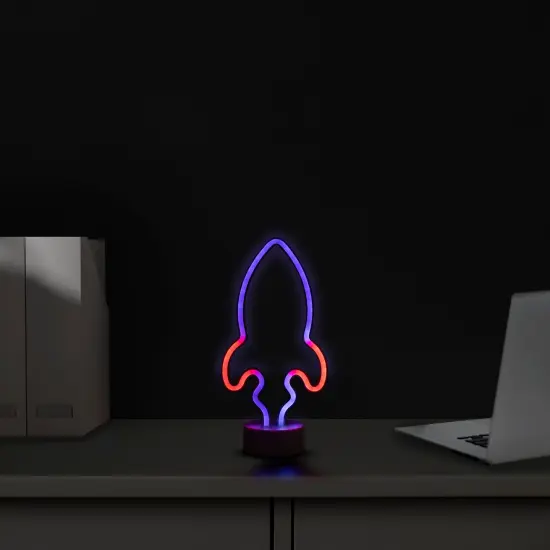 Northlight LED Rocket Ship Neon Table Light - 9" - Blue and Red {4}