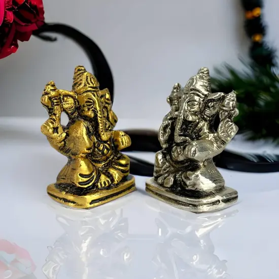 Lord Ganesha for Car Idol Metal Ganpati Showpiece Ganeshji Figurine God of Luck and Success Home Decoration Car Dashboard Return Gifts Housewarming Pooja Diwali {3}