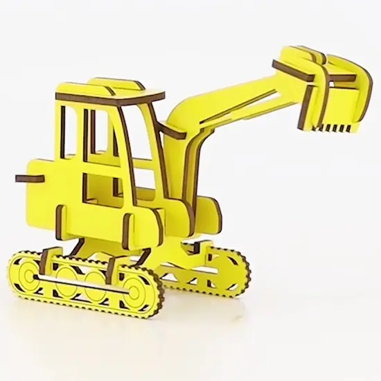Little & Wood: Woodlet: Medium - Digger - Yellow, 3D Wooden Kit-Set, Construction Vehicle Puzzle, Easy Assembly Model, Pop Build Fun, Ages 6+ {6}
