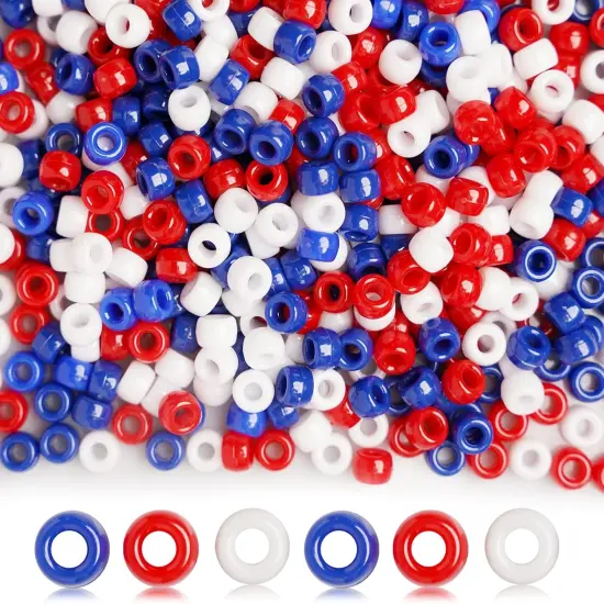 1200Pcs 6x9mm Red White and Blue Pony Beads {1}