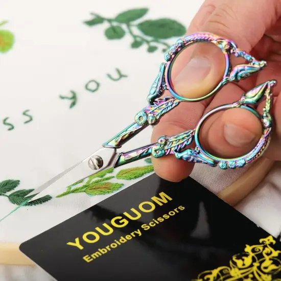 Sewing Embroidery Scissors &ndash; Small Vintage Sharp Detail Shears for Craft, Artwork, Needlework Yarn, Handicraft DIY Tool, Thread Snips, 4.6in Rainbow Bird Style {3}