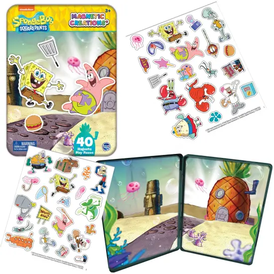 Magnetic Creations Tin: Spongebob - Creative Storytelling Playset, 40 Pop-Out Magnets, Beautiful Play Scene, Mix & Play Toy, Kids-Toddlers Ages 3+ {6}