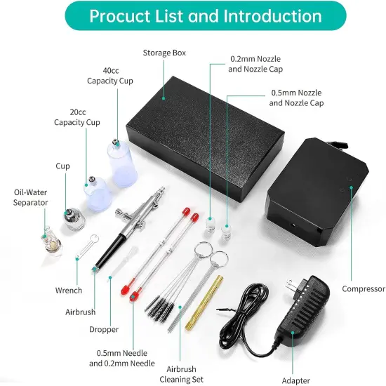 Airbrush Kit with Air Compressor, 40 48 PSI High Pressure Air Brush Non-Clogging {5}