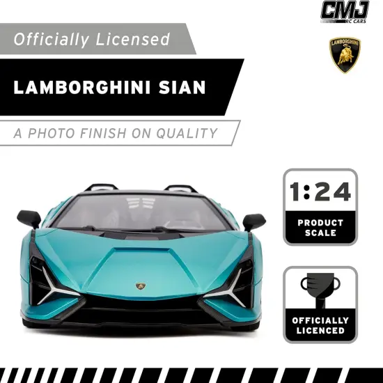 CMJ RC Cars: Lamborghini Si&aacute;n FKP 37 - Blue - 1:24 Scale, Remote Control Radio Vehicle, 2.4 Ghz, LED Headlights, Indoor-Outdoor Racing Toy, Licensed {6}