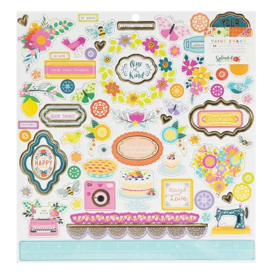Paige Evans Splendid Icons & Phrase Chipboard Stickers - 69pcs {1}