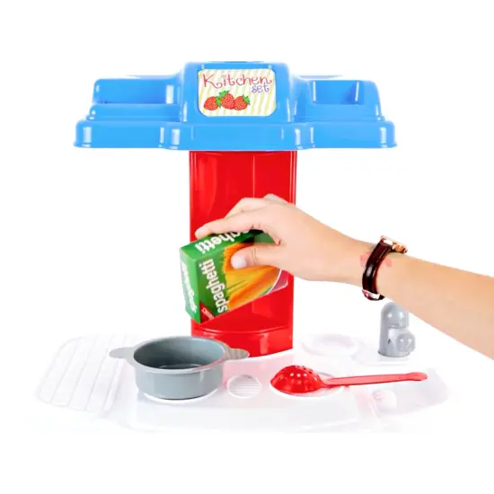 Dolu: Chef's Kitchen Set - Red-Blue-White - 20pc Toy Cooking Center, Stovetop Appliance Pretend Play, Dishes & Food Accessories, Kids & Toddlers 2+ {7}