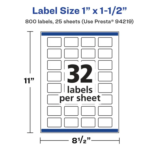Avery Glossy White Rectangle Labels with Sure Feed, 1" x 1.5" {5}