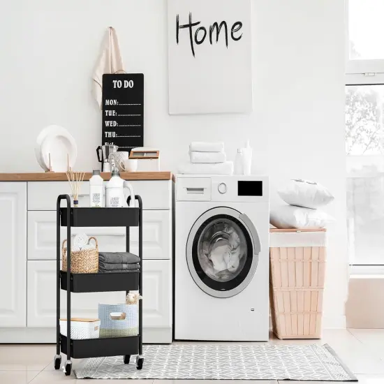 3-Tier Rolling Metal Storage Organizer - Mobile Utility Cart (Black) {5}